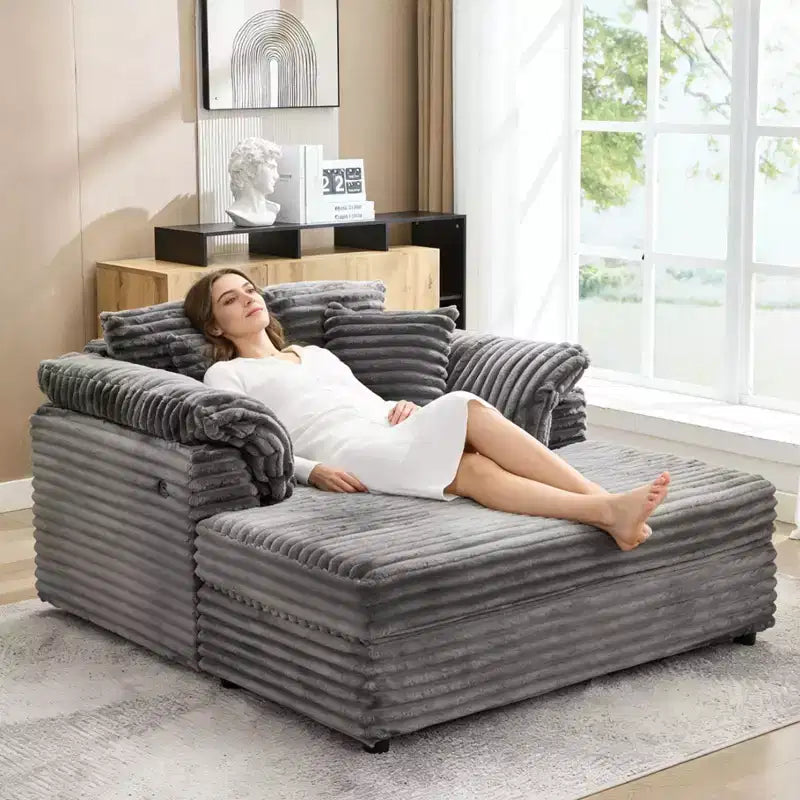 60-Inch Oversized Chaise Lounge with USB Charging Ports
