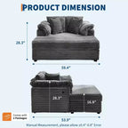 60-Inch Oversized Chaise Lounge with USB Charging Ports