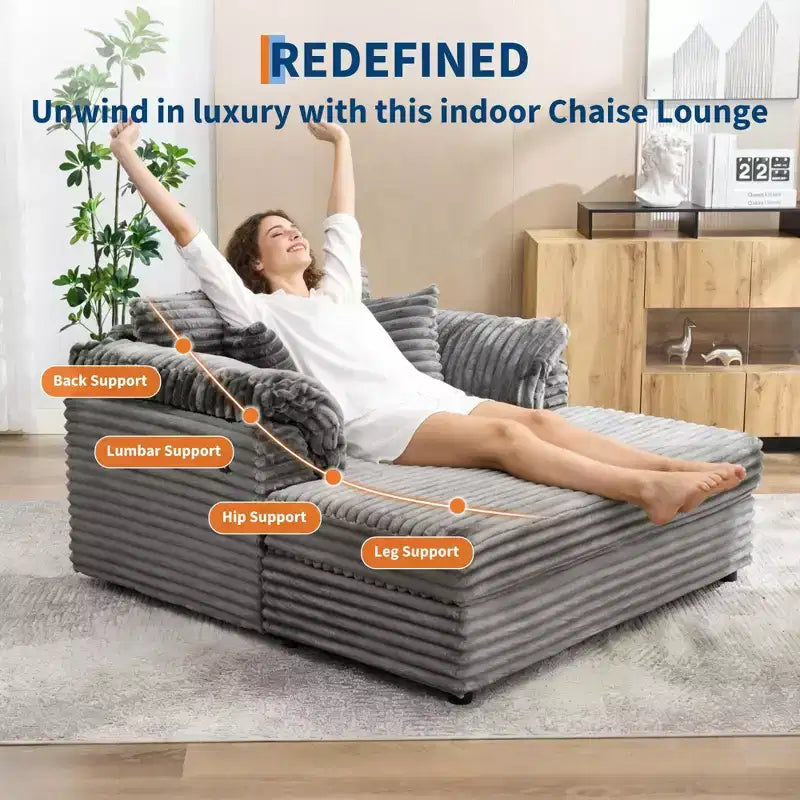 60-Inch Oversized Chaise Lounge with USB Charging Ports