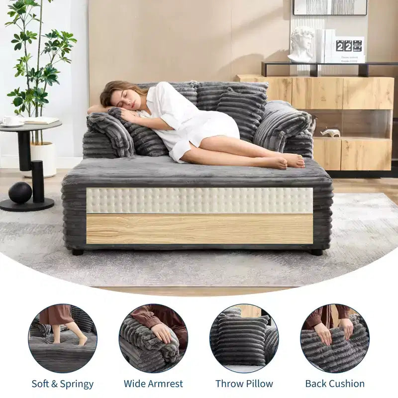 60-Inch Oversized Chaise Lounge with USB Charging Ports