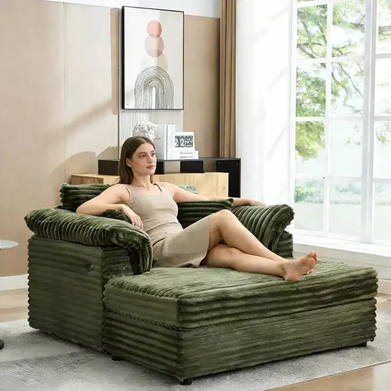 60-Inch Oversized Chaise Lounge with USB Charging Ports