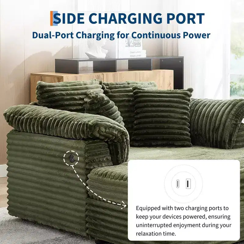 60-Inch Oversized Chaise Lounge with USB Charging Ports