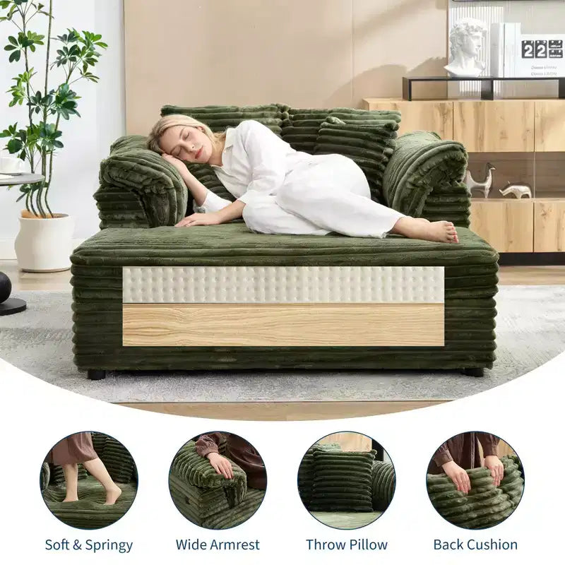 60-Inch Oversized Chaise Lounge with USB Charging Ports