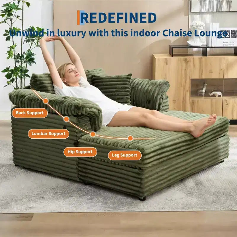 60-Inch Oversized Chaise Lounge with USB Charging Ports