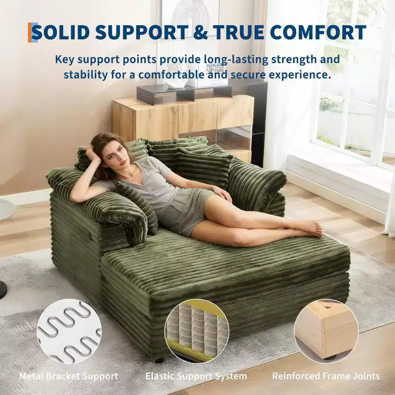 60-Inch Oversized Chaise Lounge with USB Charging Ports