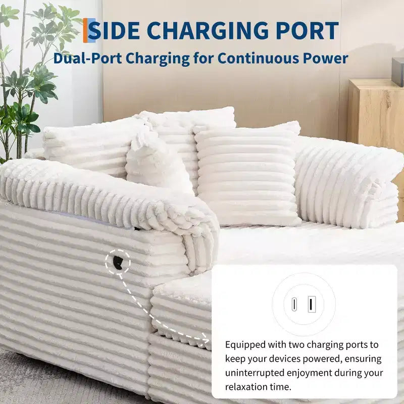 60-Inch Oversized Chaise Lounge with USB Charging Ports