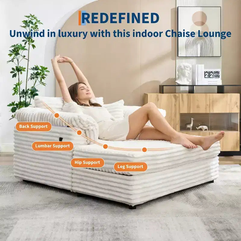60-Inch Oversized Chaise Lounge with USB Charging Ports