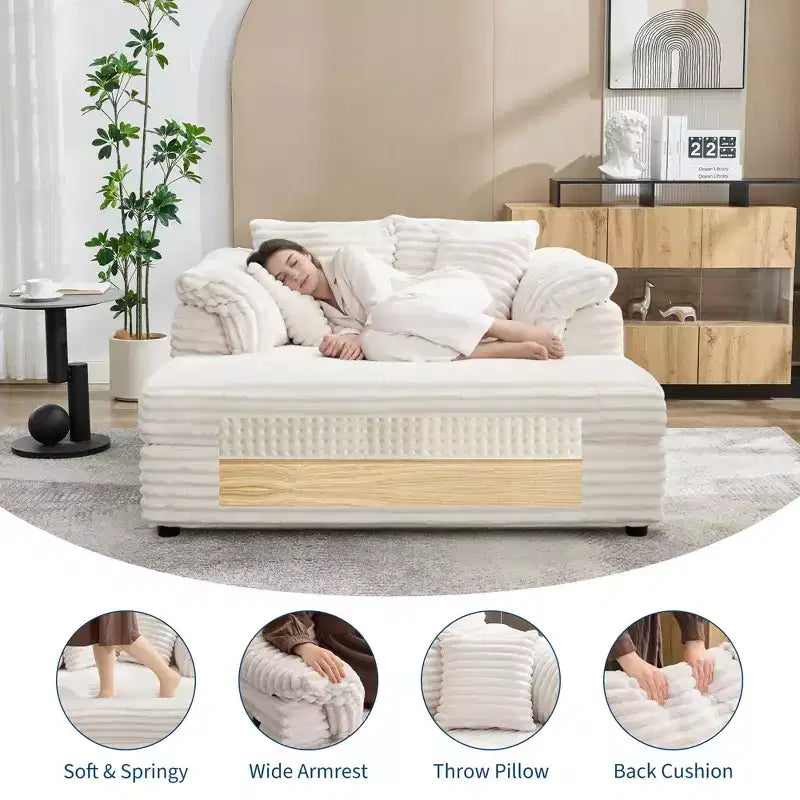 60-Inch Oversized Chaise Lounge with USB Charging Ports