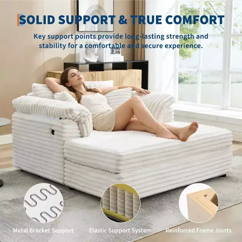 60-Inch Oversized Chaise Lounge with USB Charging Ports