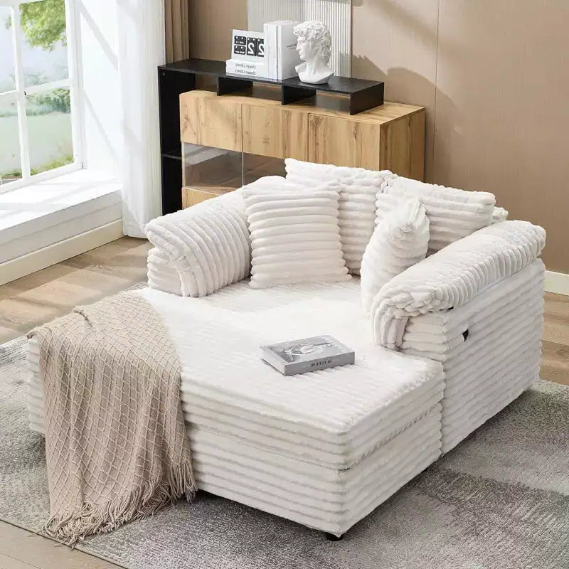 60 Oversized Chaise Lounge with USB/Type-C - Corduroy Sofa Bed with Wide Armrests for Living Room