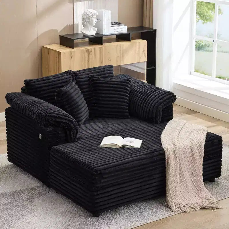 60-Inch Oversized Chaise Lounge with USB Charging Ports