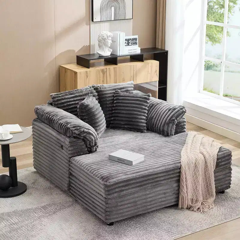 60-Inch Oversized Chaise Lounge with USB Charging Ports