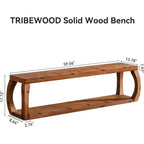 59-Inch 2-Tier Solid Wood Entryway Bench with Open Shelves, Rustic Brown