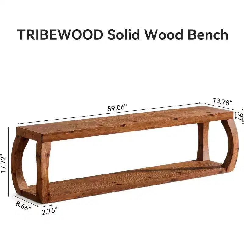 59-Inch 2-Tier Solid Wood Entryway Bench with Open Shelves, Rustic Brown