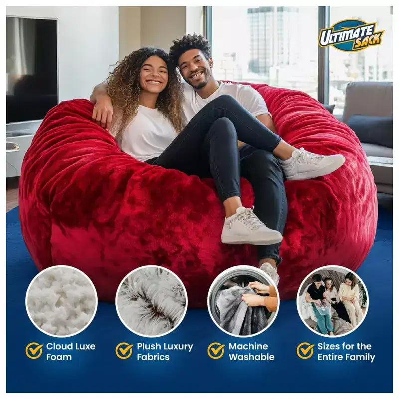 Oversized Bean Bag Lounger Chair, Navy Faux Fur