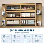6-Drawer Wooden Dresser with Curved Edges, Oak Finish