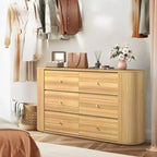 6-Drawer Wooden Dresser with Curved Edges, Oak Finish
