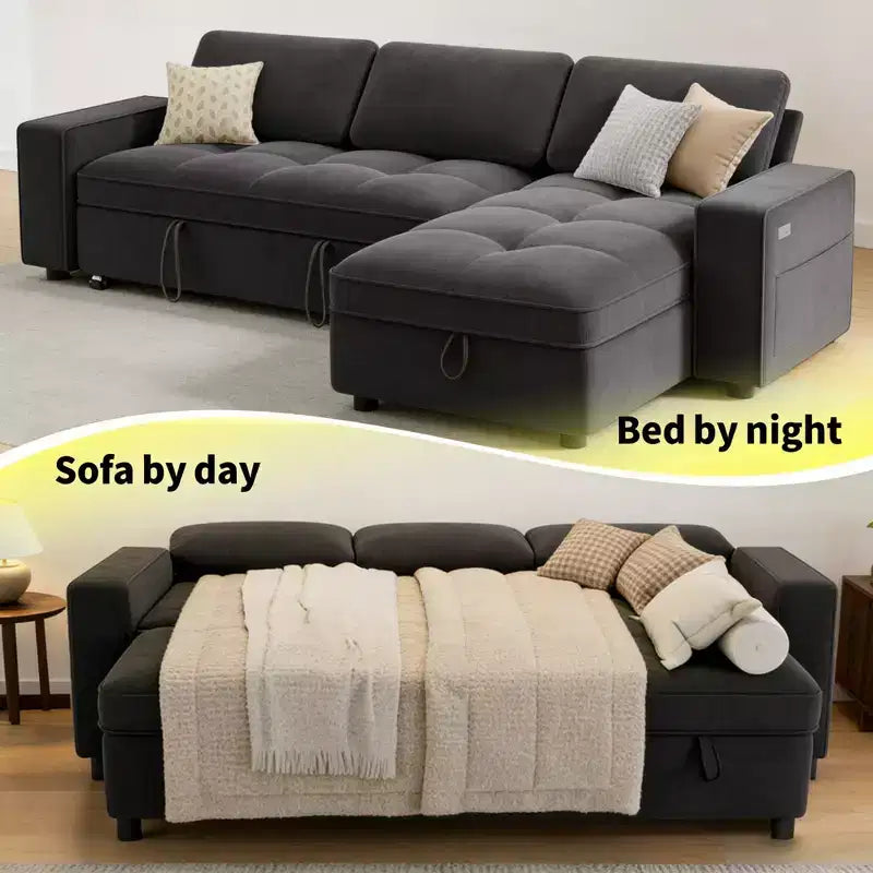 Convertible Storage Sofa Bed with Adjustable Backrest