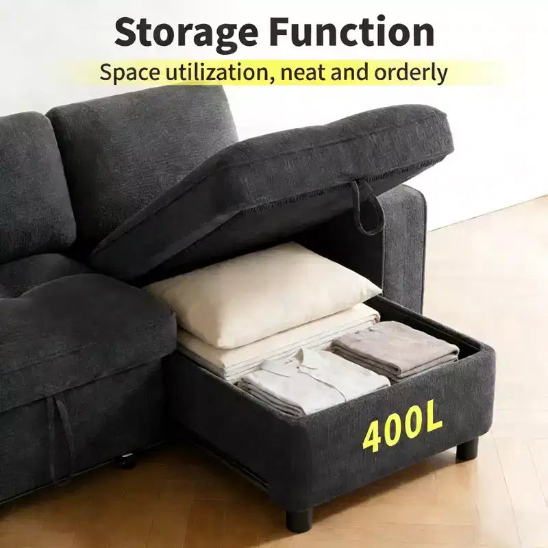 Convertible Storage Sofa Bed with Adjustable Backrest
