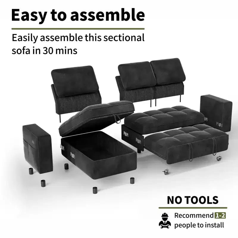 Convertible Storage Sofa Bed with Adjustable Backrest