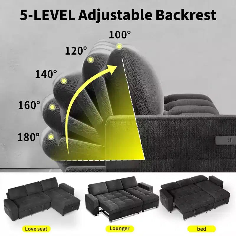 Convertible Storage Sofa Bed with Adjustable Backrest