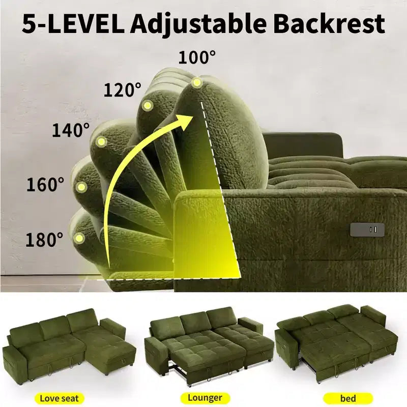 Convertible Storage Sofa Bed with Adjustable Backrest