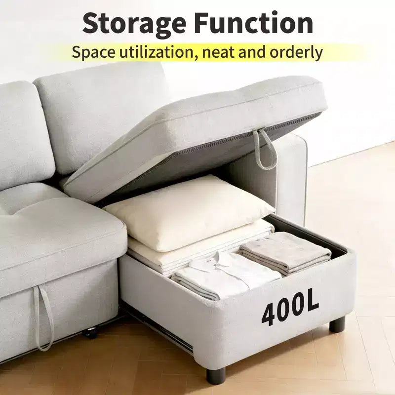 Convertible Storage Sofa Bed with Adjustable Backrest