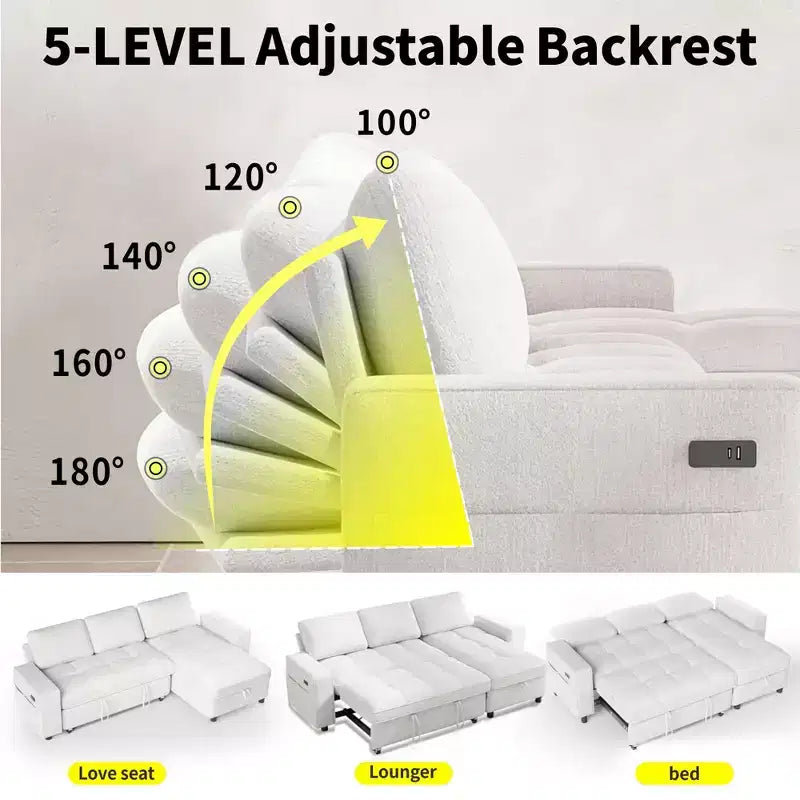 Convertible Storage Sofa Bed with Adjustable Backrest