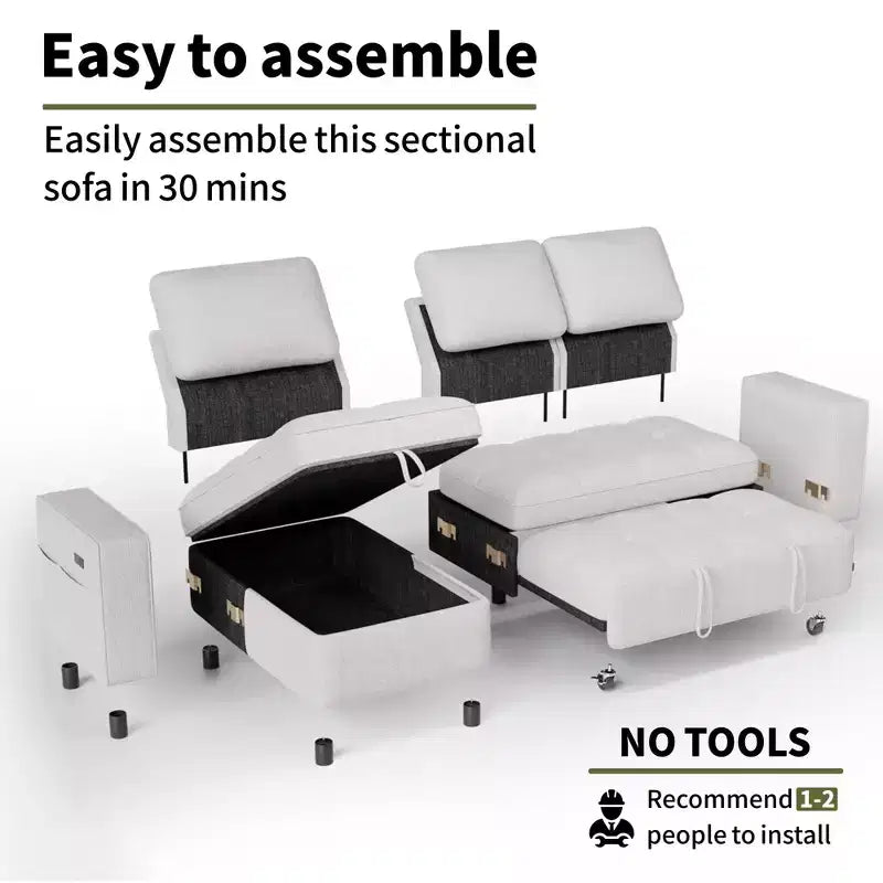 Convertible Storage Sofa Bed with Adjustable Backrest