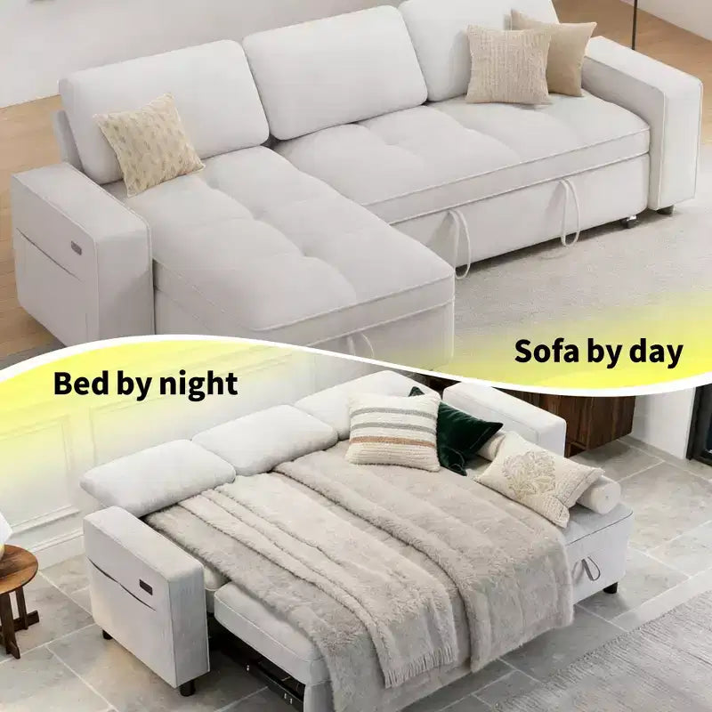 Convertible Storage Sofa Bed with Adjustable Backrest