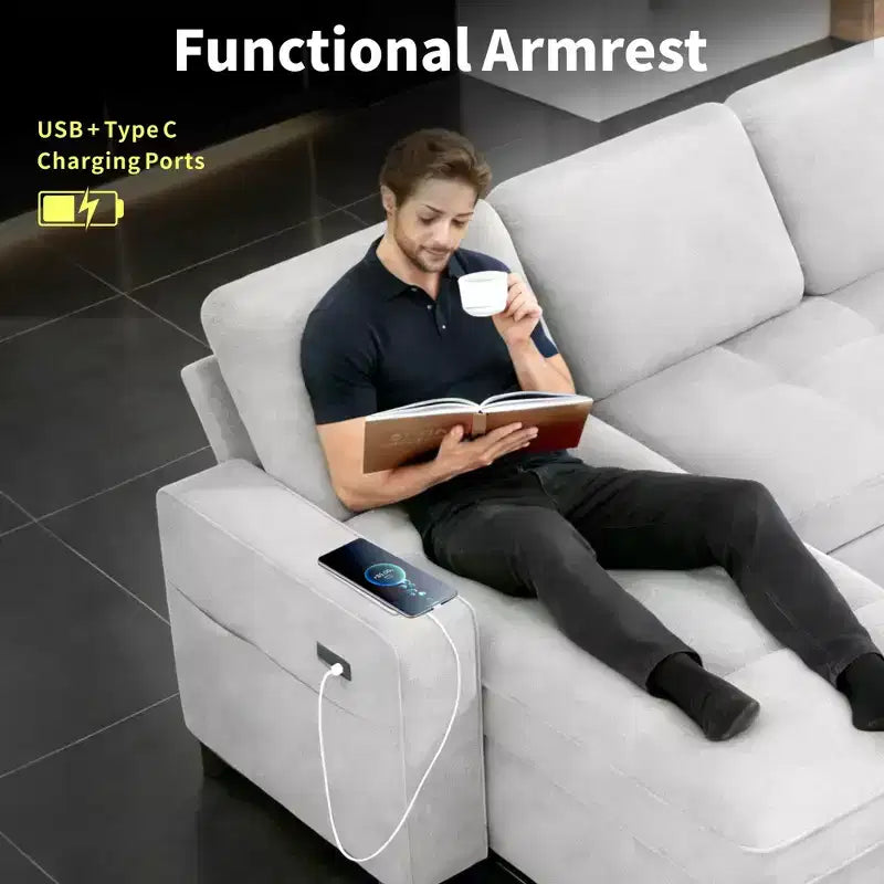 Convertible Storage Sofa Bed with Adjustable Backrest