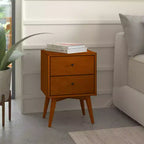 Mid-Century Modern 2-Drawer Nightstand, Chestnut