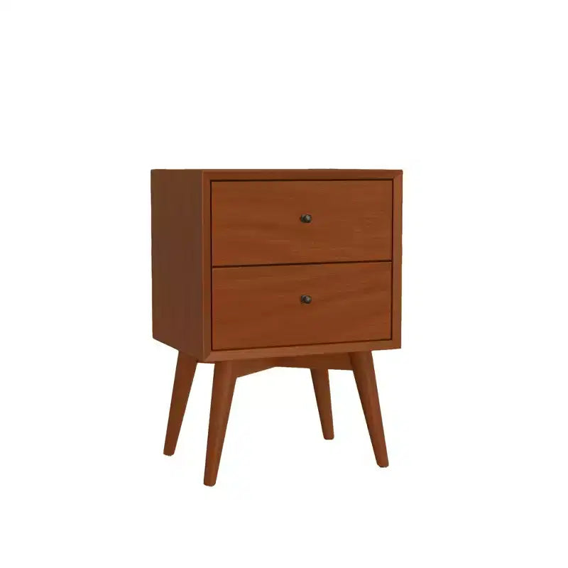 Mid-Century Modern 2-Drawer Nightstand, Chestnut