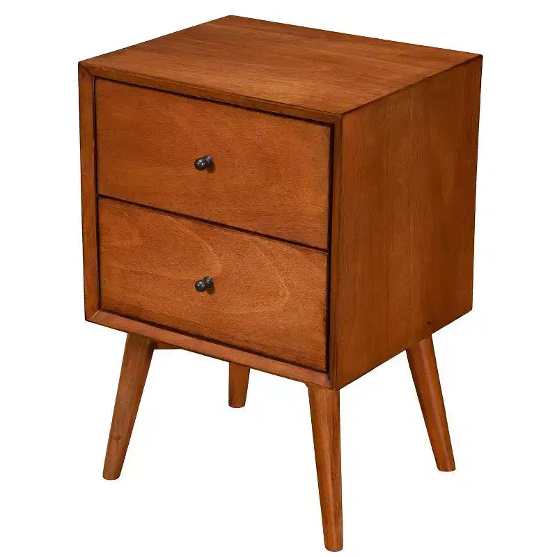 Mid-Century Modern 2-Drawer Nightstand, Chestnut