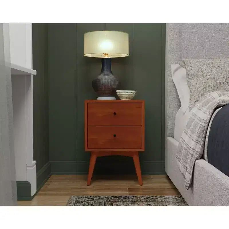 Mid-Century Modern 2-Drawer Nightstand, Chestnut