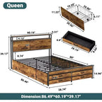 Queen Storage Bed Frame with 8 Drawers & Wooden Headboard – Brown
