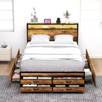 Queen Storage Bed Frame with 8 Drawers & Wooden Headboard – Brown