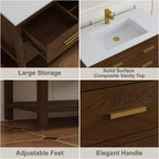 30 Inch Freestanding Bathroom Vanity Cabinet with Sink, 2 Drawers, Open Shelf, Adjustable Feet, Walnut Finish