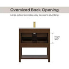 30 Inch Freestanding Bathroom Vanity Cabinet with Sink, 2 Drawers, Open Shelf, Adjustable Feet, Walnut Finish
