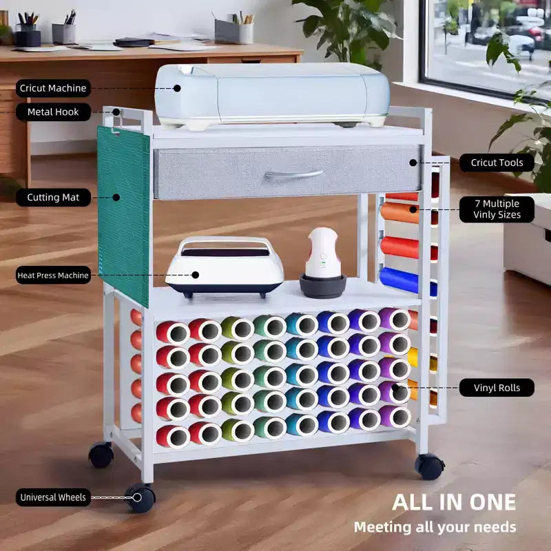 Rolling Craft Storage Cart with Vinyl Roll Holder
