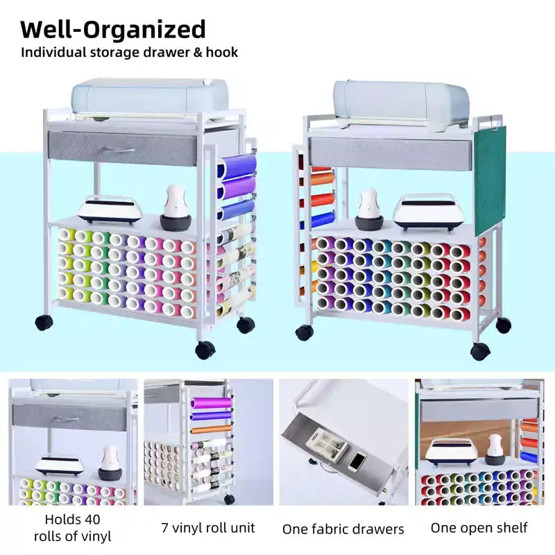 Rolling Craft Storage Cart with Vinyl Roll Holder