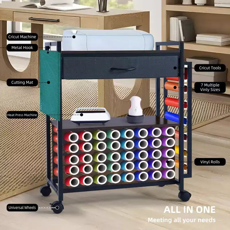 Rolling Craft Storage Cart with Vinyl Roll Holder