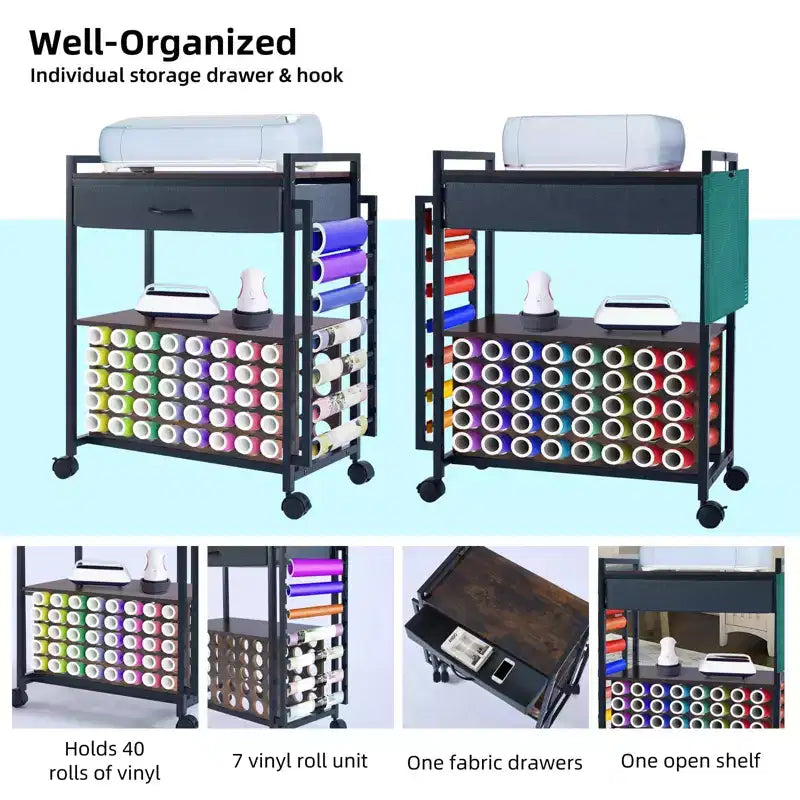 Rolling Craft Storage Cart with Vinyl Roll Holder