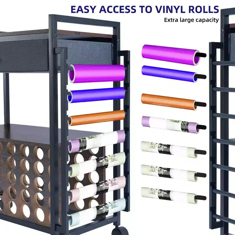 Rolling Craft Storage Cart with Vinyl Roll Holder