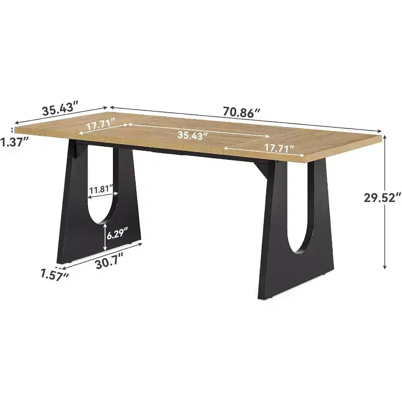 70.8-Inch Rectangle Dining Table for 6, Wooden Kitchen Table with Black Metal Base, Natural Color