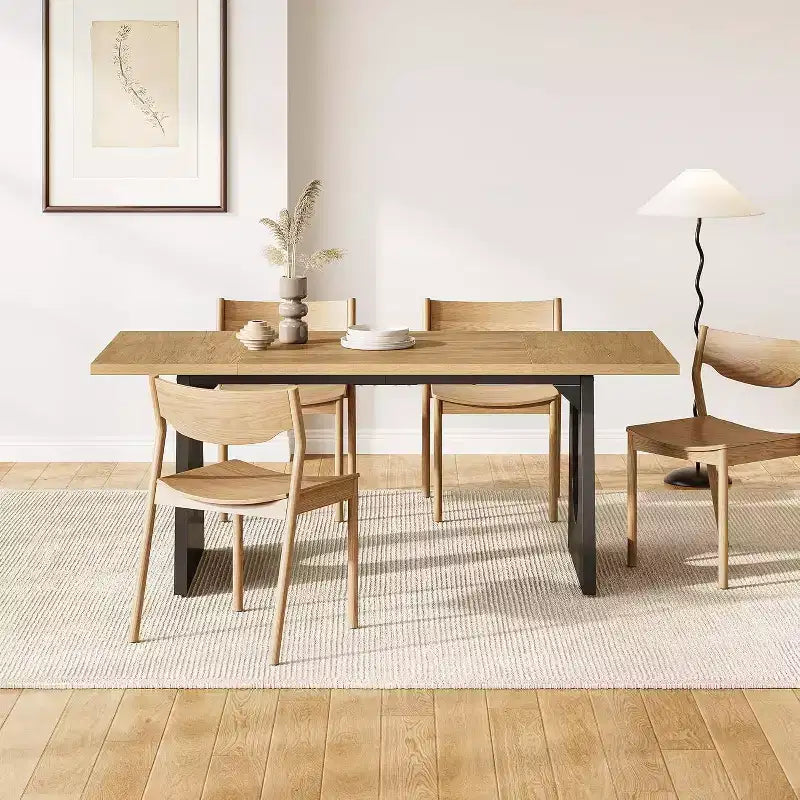70.8-Inch Rectangle Dining Table for 6, Wooden Kitchen Table with Black Metal Base, Natural Color