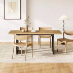 70.8-Inch Rectangle Dining Table for 6, Wooden Kitchen Table with Black Metal Base, Natural Color