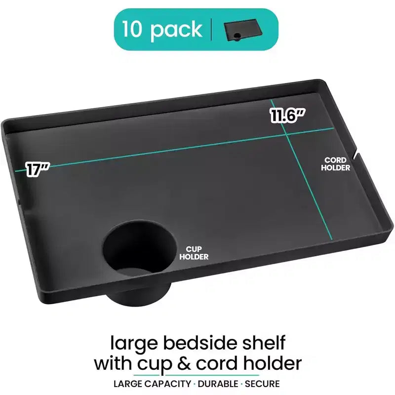 Clip-On Bedside Shelf with Cup and Cord Holder