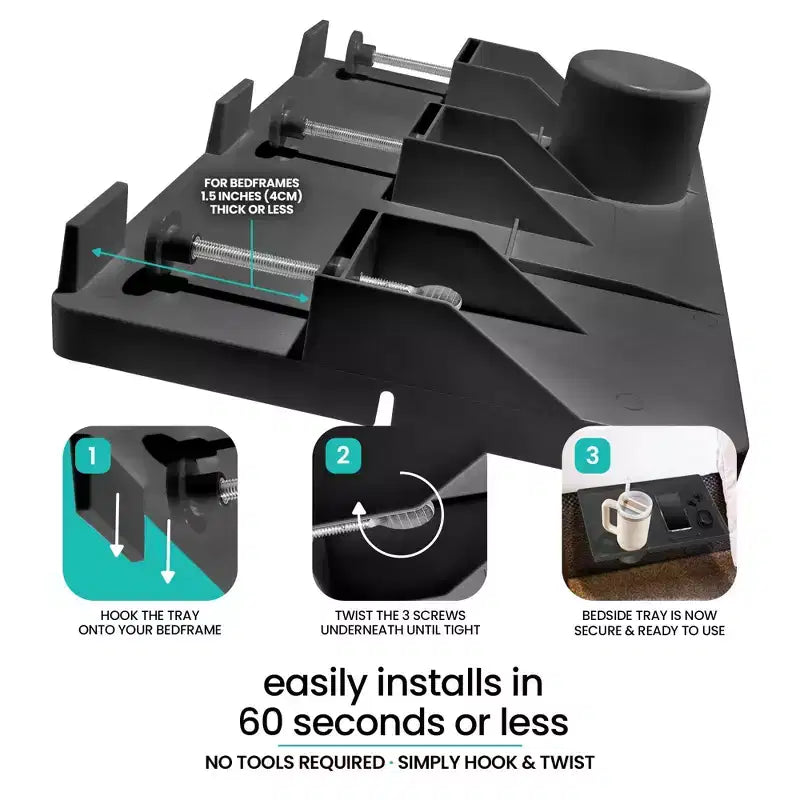 Clip-On Bedside Shelf with Cup and Cord Holder