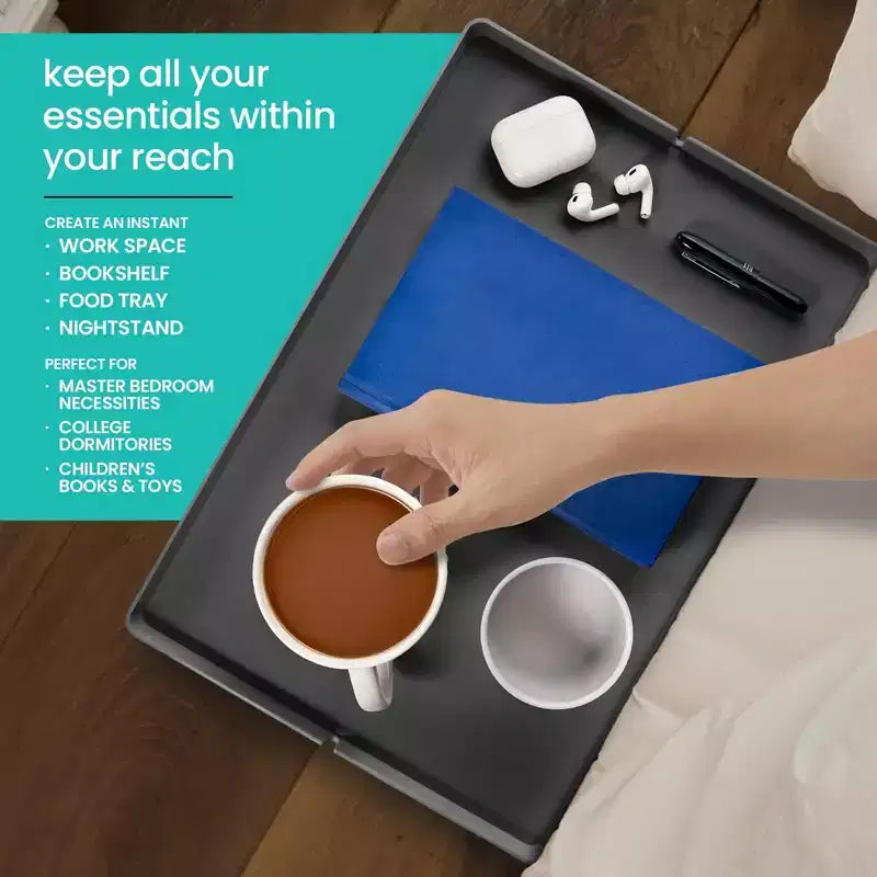 Clip-On Bedside Shelf with Cup and Cord Holder